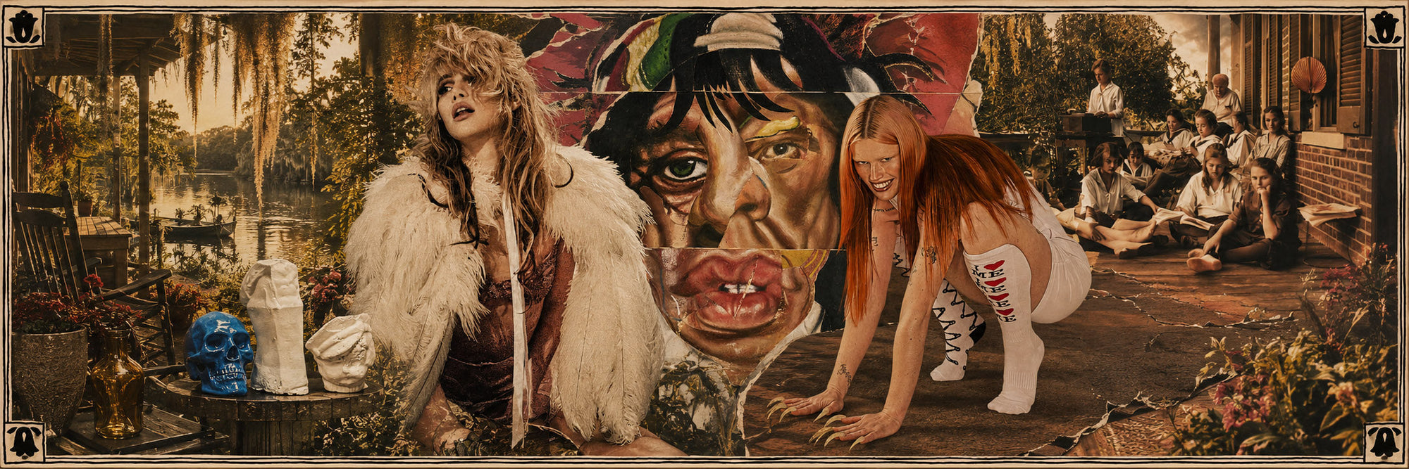 Toucan Records July 10 vinyl blog banner with Rolling Stones, Jack White, Suki Waterhouse, Waxahatchee, and Wet Leg album art blended into a sepia swamp porch collage