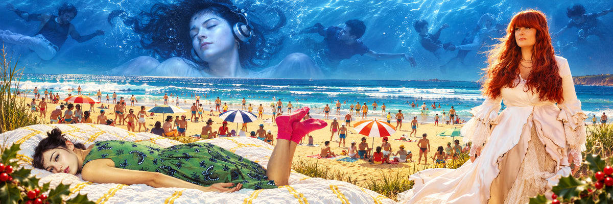 Toucan Records weekly vinyl blog banner featuring Goo Goo Dolls, INXS, The Marias, Country Christmas and Wynonna in a surreal beach scene.