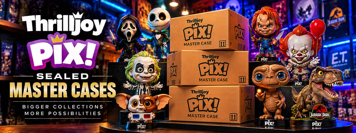 Thrilljoy PIX! Sealed Master Cases & Boxes featuring factory-sealed PIX! collectibles and rare chase figure possibilities, available at Toucan Records, an authorized Thrilljoy retailer sourcing directly from Thrilljoy.