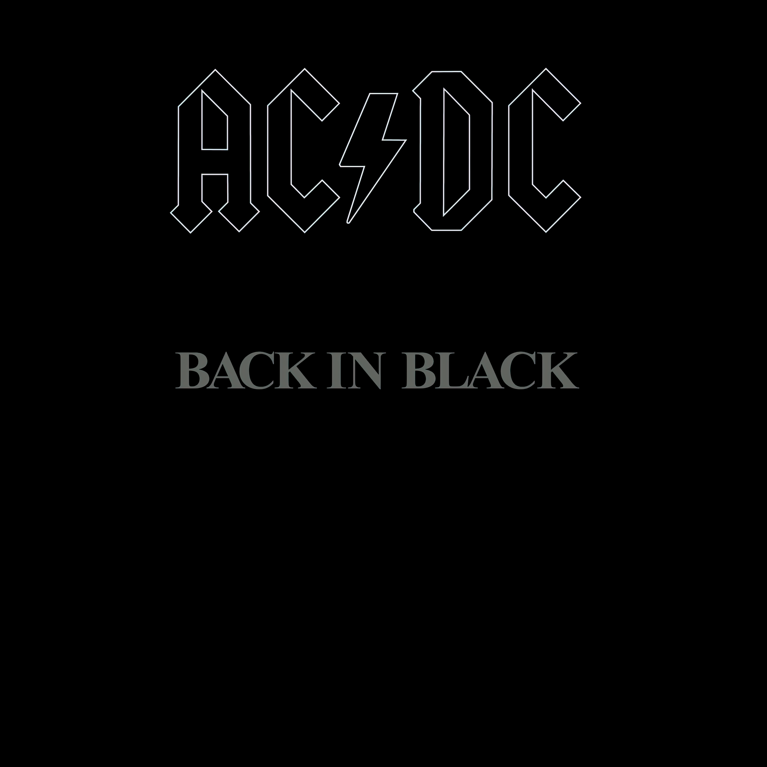 AC/DC Back In Black vinyl record cover, heavyweight pressing, all-black artwork design from legendary rock album, featuring You Shook Me All Night Long