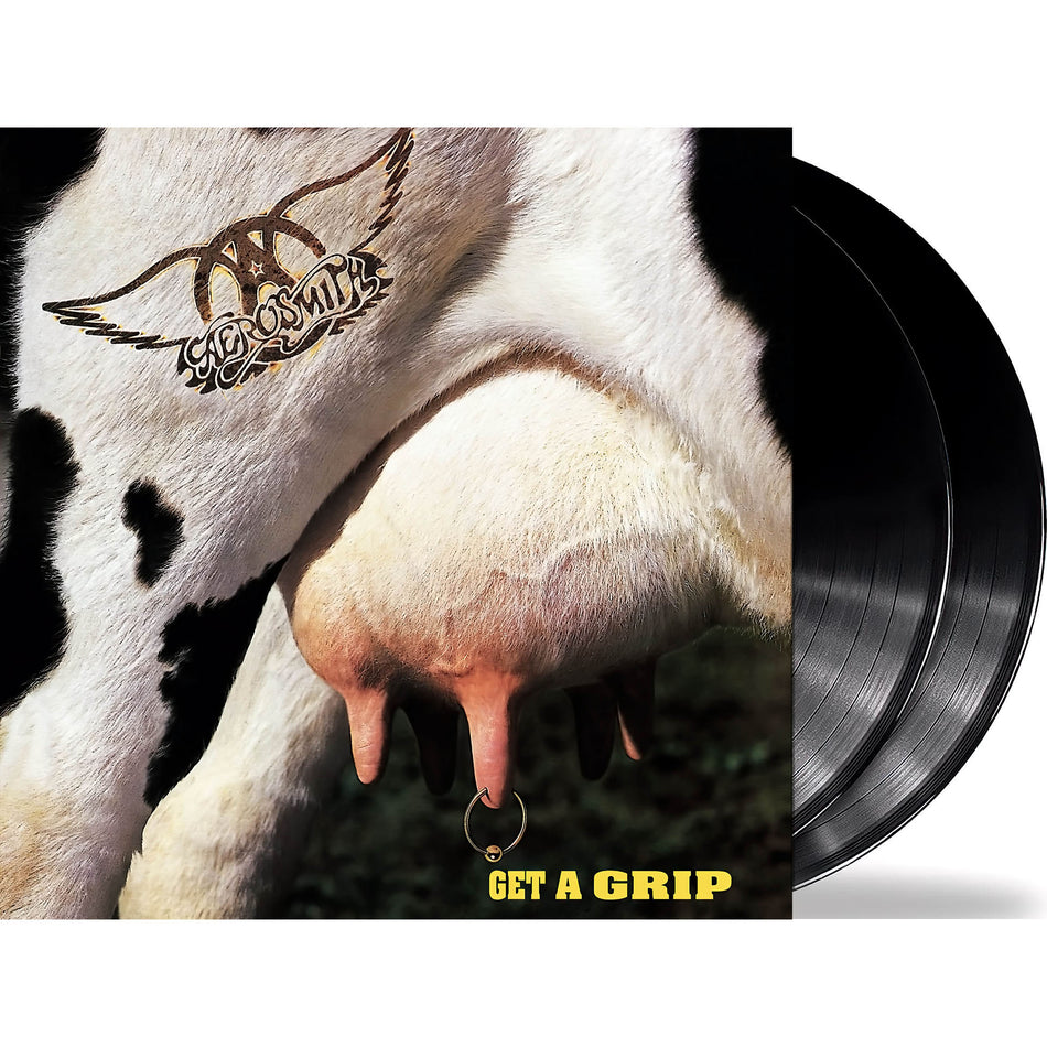 Aerosmith Get A Grip vinyl record packshot, heavyweight black vinyl 2LP pressing, arena rock classic