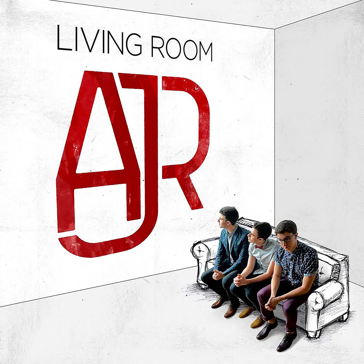 AJR - Living Room album cover bone colored vinyl black splatter