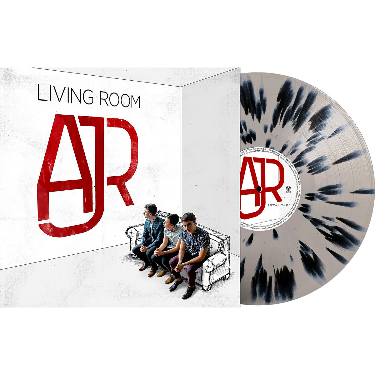AJR Living Room vinyl LP bone colored black splatter pressing electropop packshot