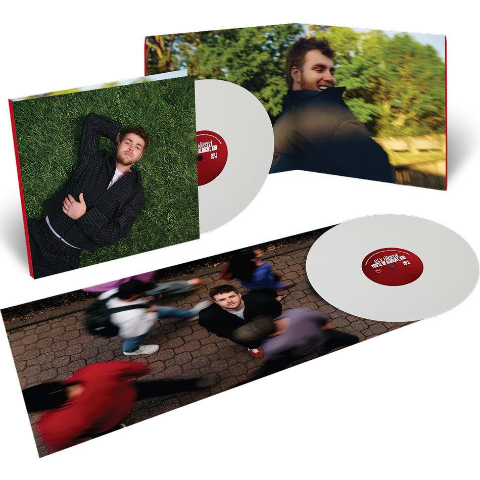 Alex Warren You'll Be Alright Kid packshot, white vinyl records, indie pop double LP, gatefold, folded poster,
