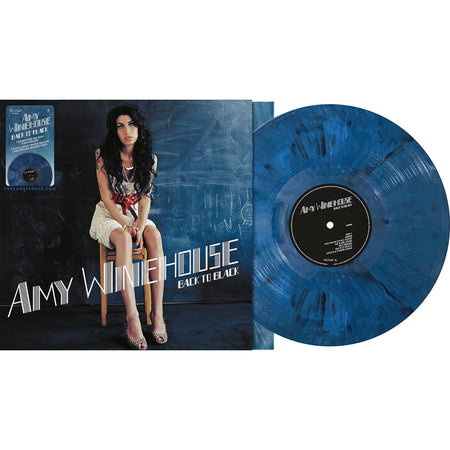 Amy Winehouse Back To Black packshot for the limited edition indie exclusive Chalkboard Blue with Black Marble vinyl at ToucanRecords.com
