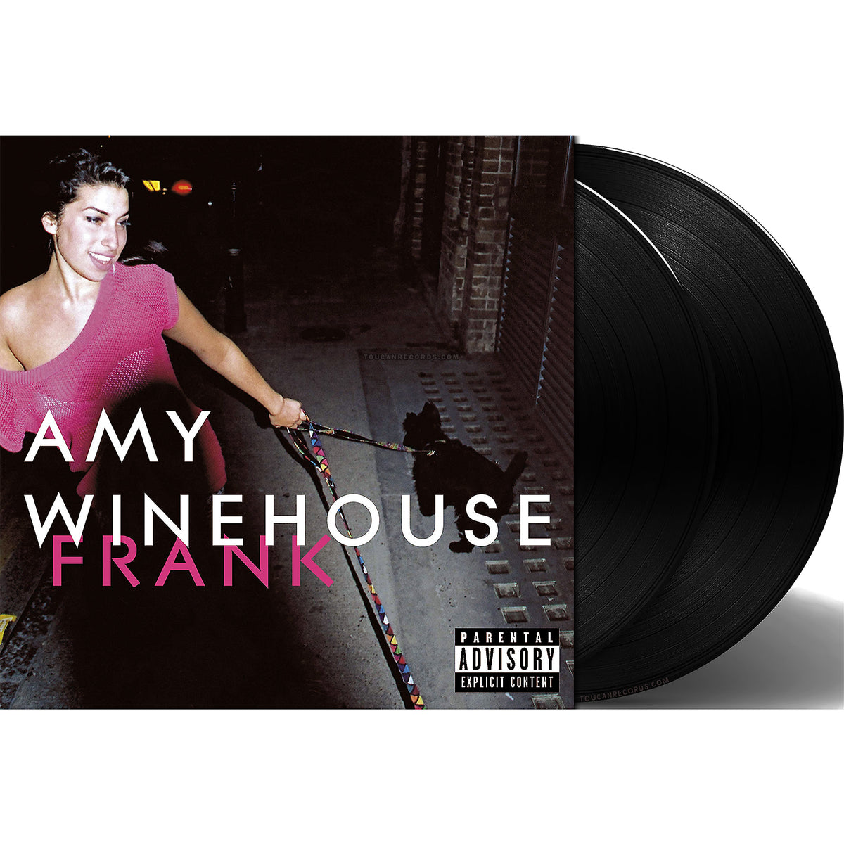 Amy Winehouse Frank packshot for 2LP black vinyl in gatefold packaging with printed inner sleeve at ToucanRecords.com