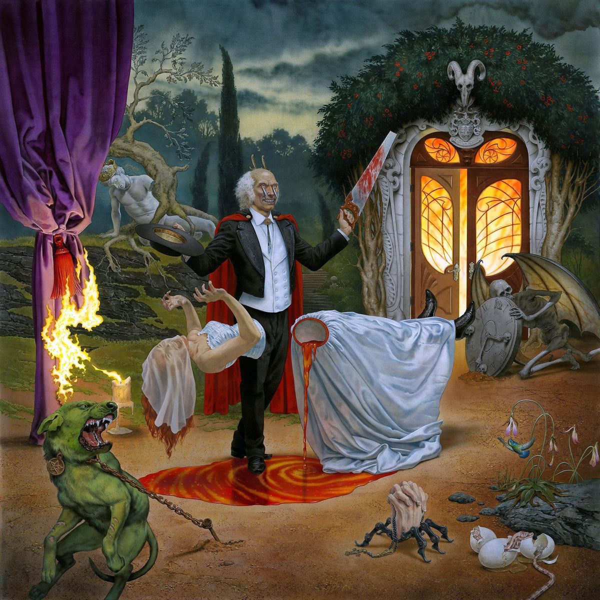 Anthrax Cursum Perficio album cover for indie exclusive 2LP vinyl on red, yellow and orange splatter vinyl