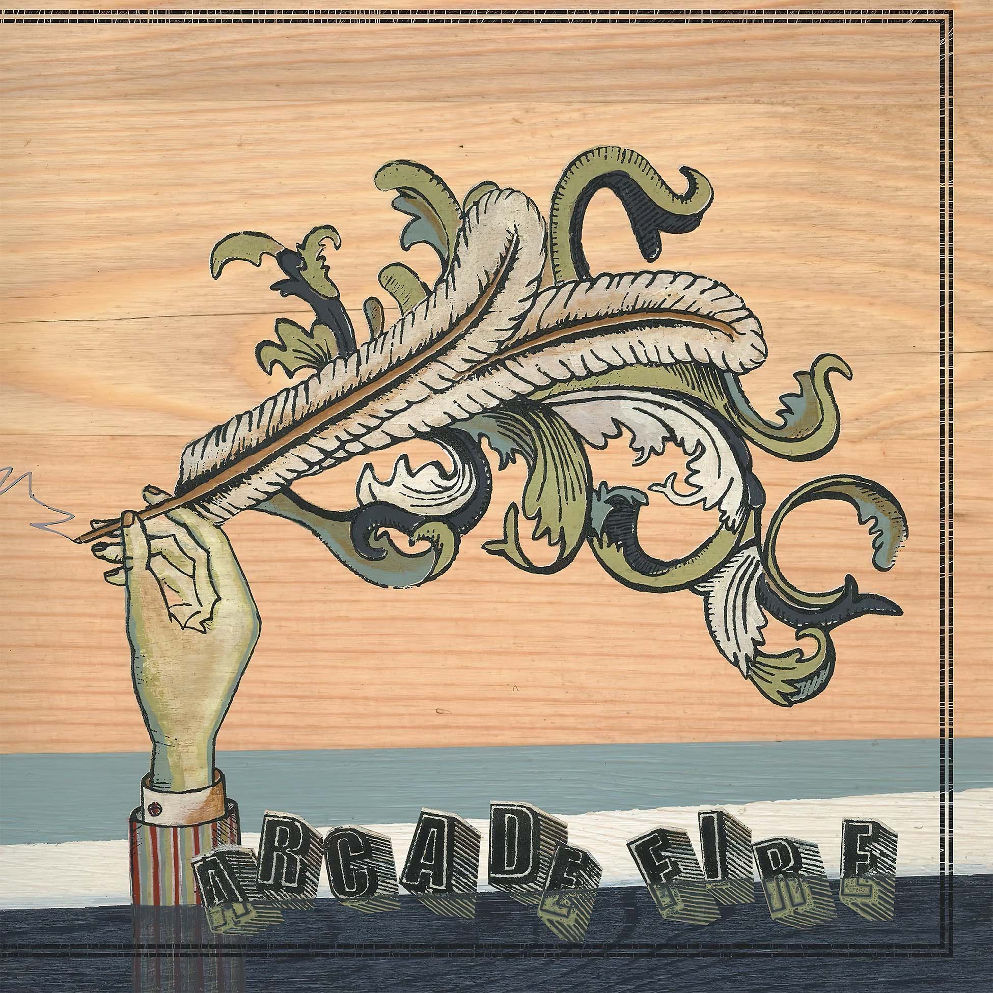 Arcade Fire - Funeral album cover, 150g black vinyl gatefold pressing with debossed silver artwork, indie rock classic