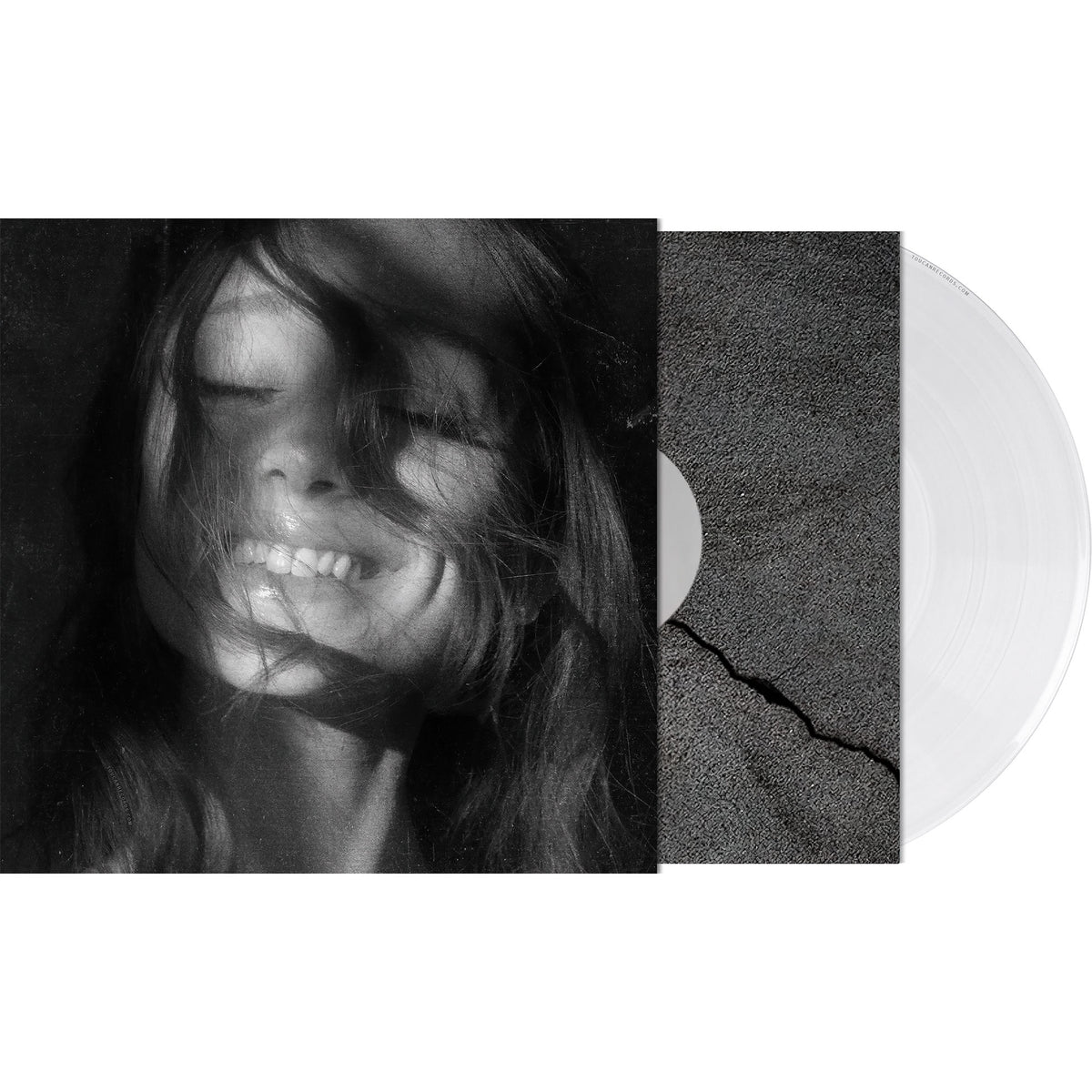 Ariana Grande petal packshot for the translucent pearly white vinyl LP with gatefold jacket and die-cut inner sleeve