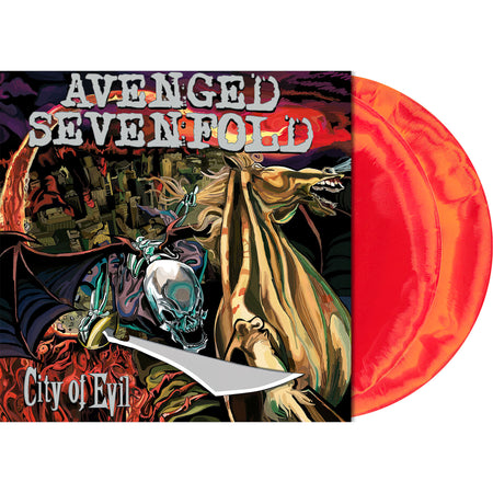 Avenged Sevenfold - City of Evil packshot, red orange swirl vinyl, metal anniversary edition, Indie Exclusive, Limited Edition of 5,000 Copies