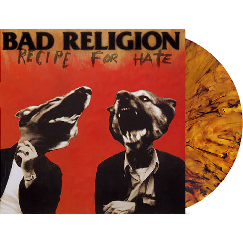 Bad Religion - Recipe for Hate packshot, orange & black marbled vinyl, punk rock classic - find at ToucanRecords.com