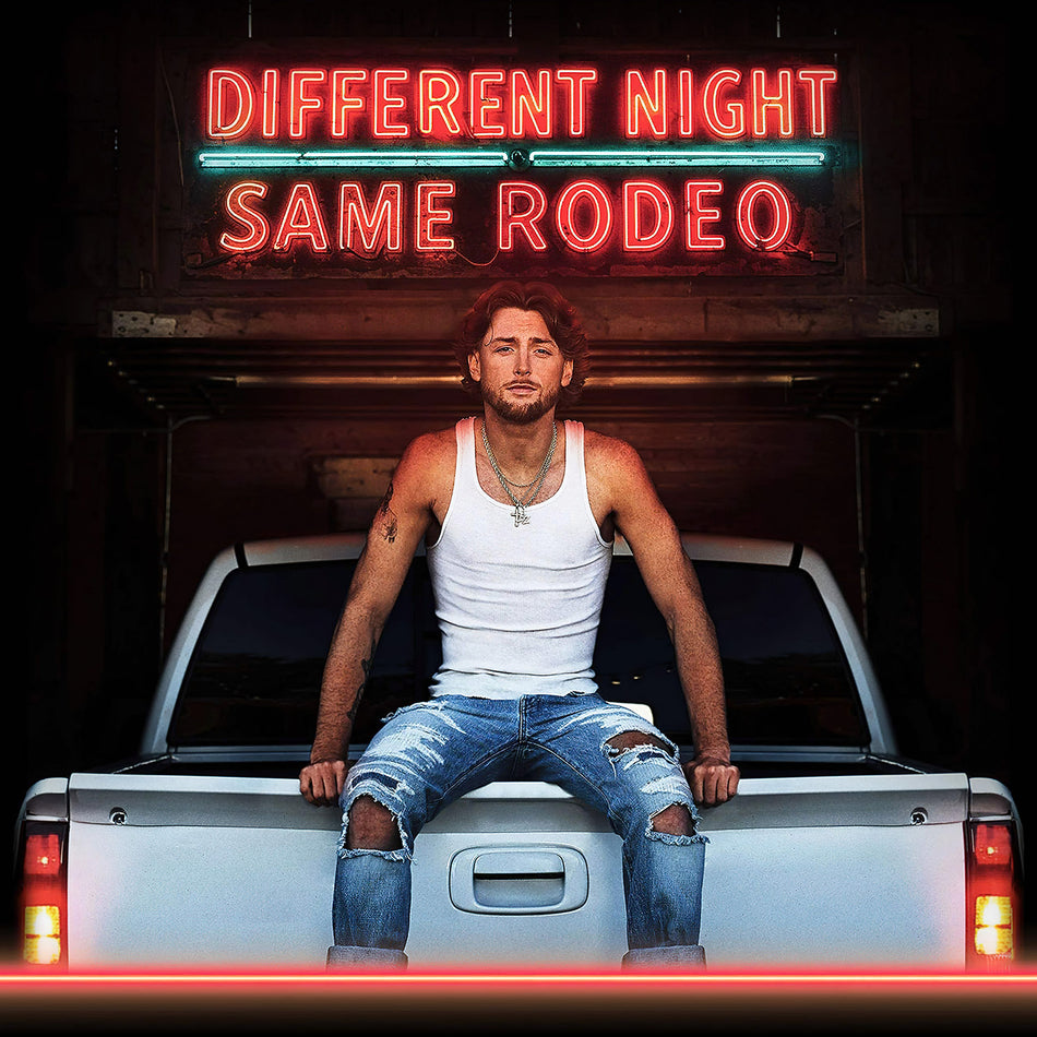 Bailey Zimmerman Different Night Same Rodeo album cover, cola bottle double LP vinyl, modern country rock