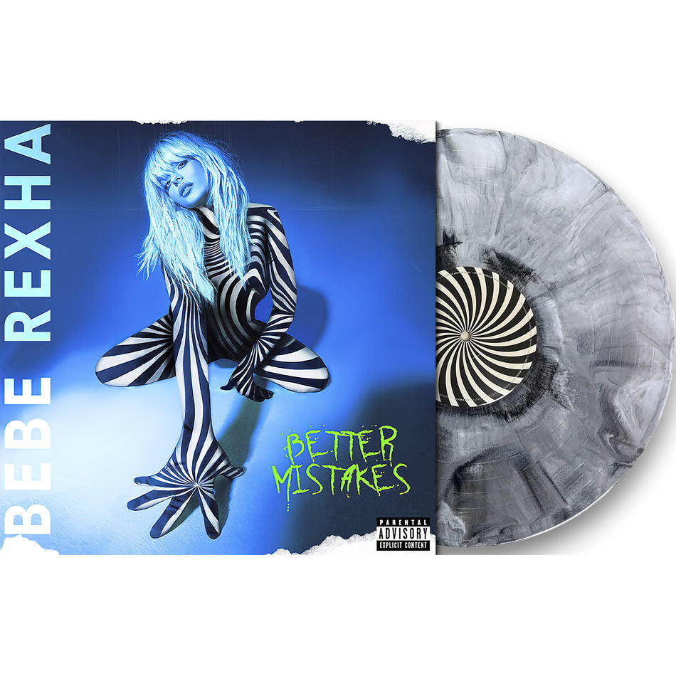 bebe rexha, better mistakes, packshot, US Version, colored viny, black white silver, swirl, marbled, album cover, cover, cover art, album art,