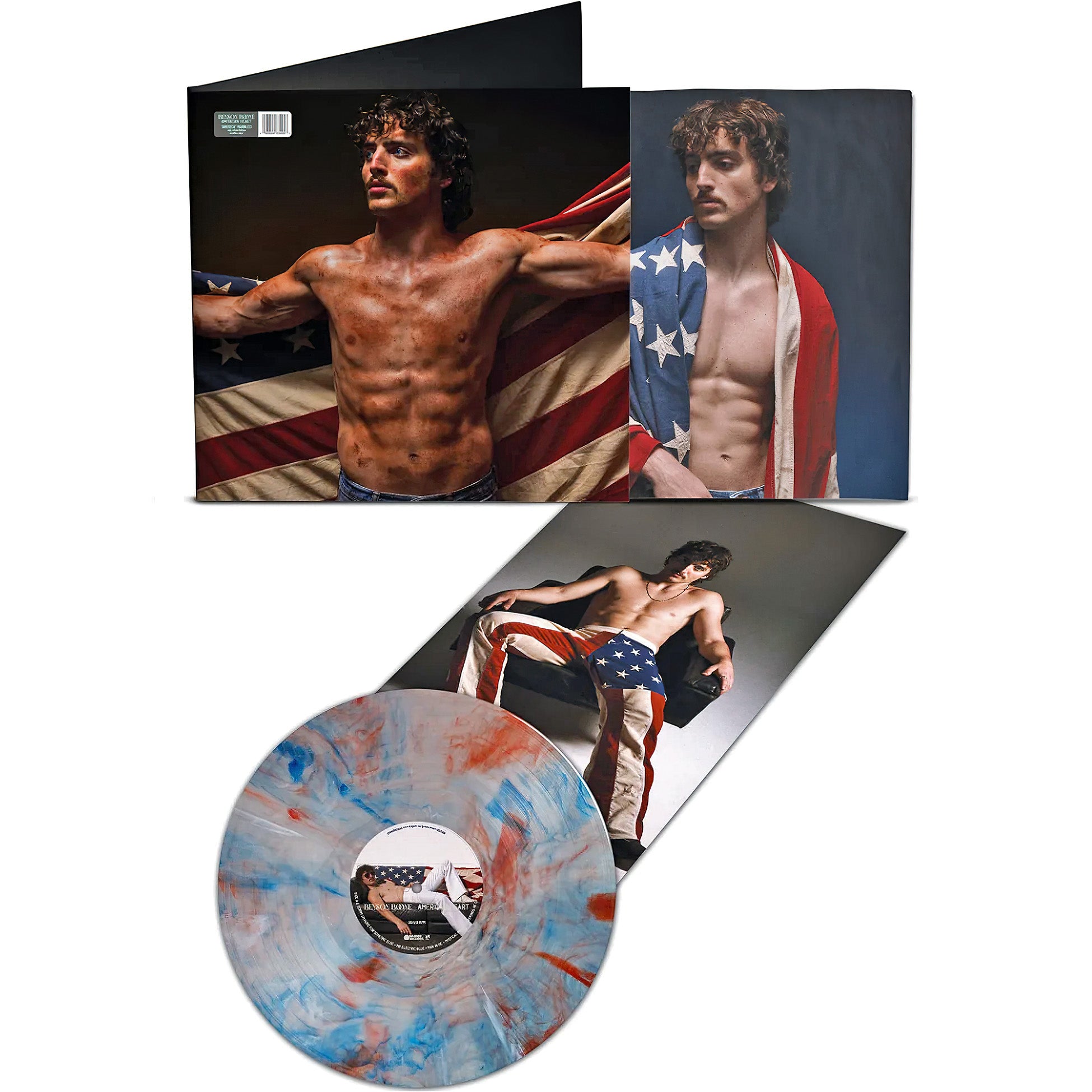 Benson Boone - American Heart packshot, red white blue marble vinyl pressing, Americana pop