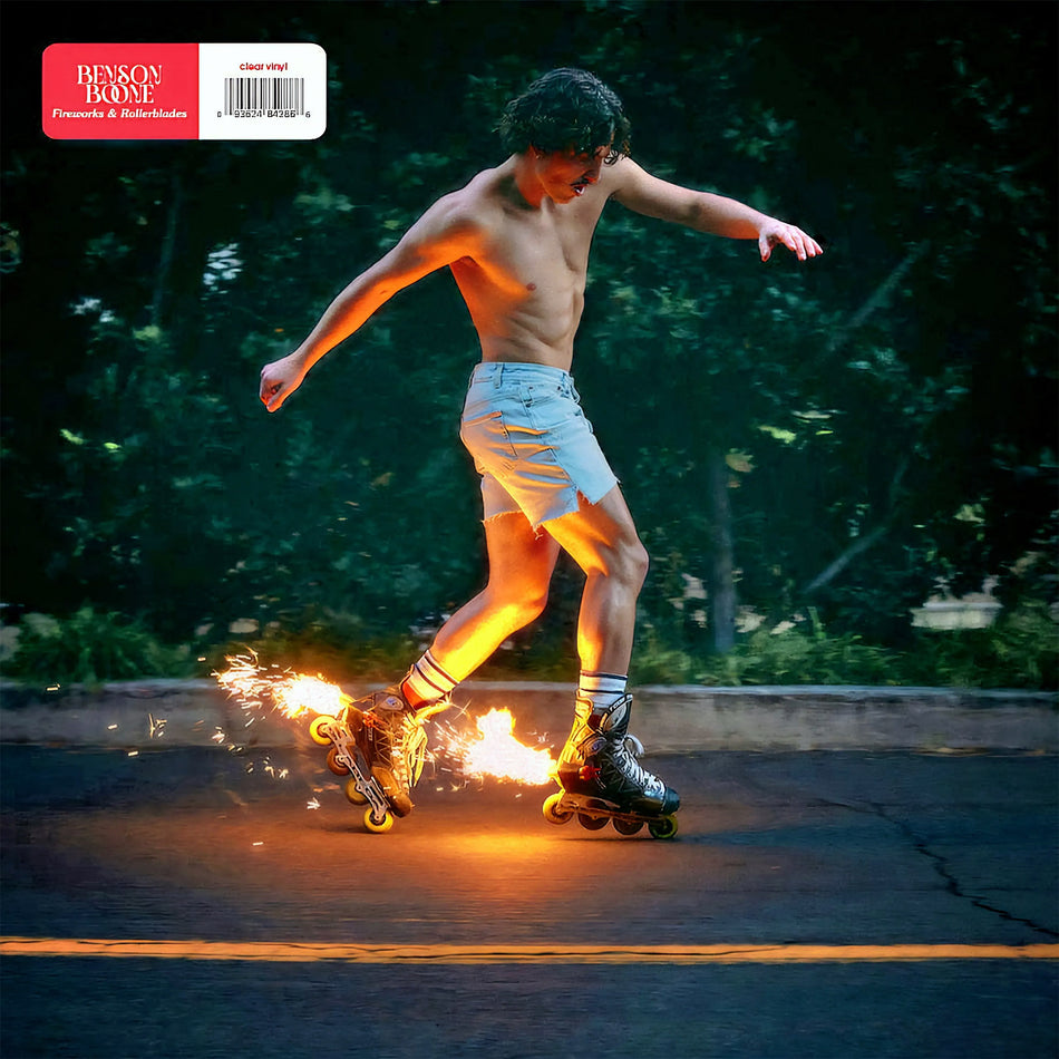 benson boone, fireworks & rollerblades, clear vinyl, album cover, cover, album art, cover art, vinyl,