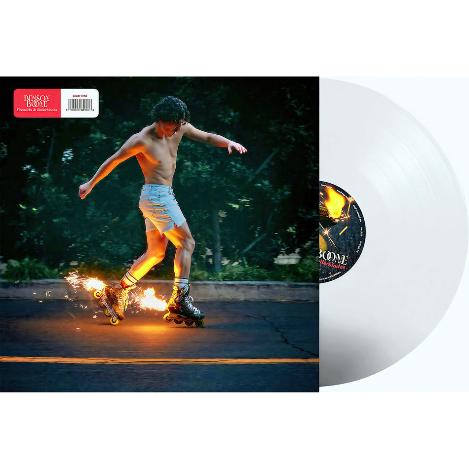 benson boone, fireworks & rollerblades, clear vinyl, packshot, album cover, cover, album art, cover art, vinyl,
