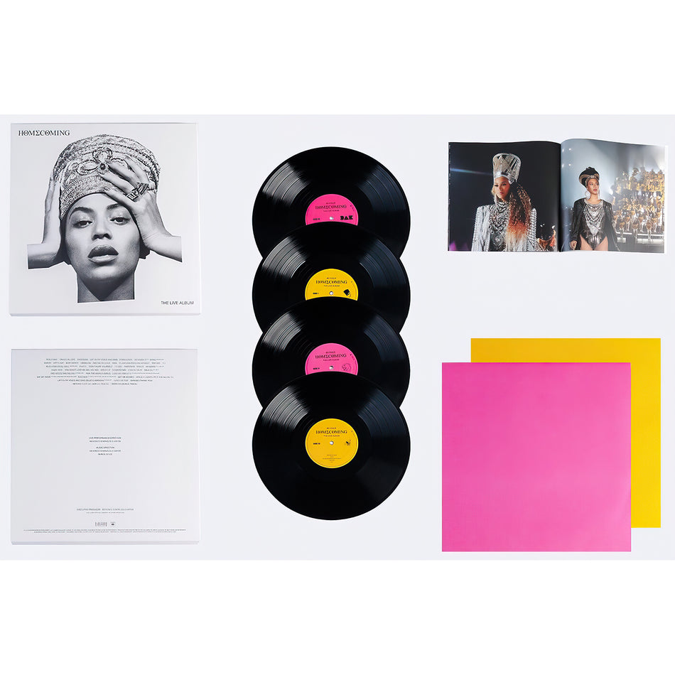 Homecoming Live Album vinyl packshot, deluxe box set with liner notes, 4 LPs, Coachella festival recording from Beyonce