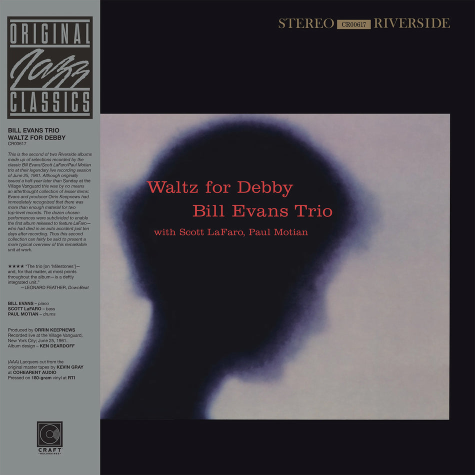Bill Evans Trio - Waltz for Debby album cover, 180g audiophile vinyl, Original Jazz Classics Series, tip-on jacket