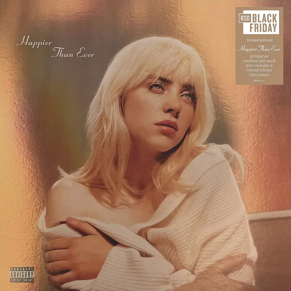 Billie Eilish – Happier Than Ever album cover, Record Store Day rainbow foil sleeve, limited edition 2021 release — showcased at ToucanRecords.com