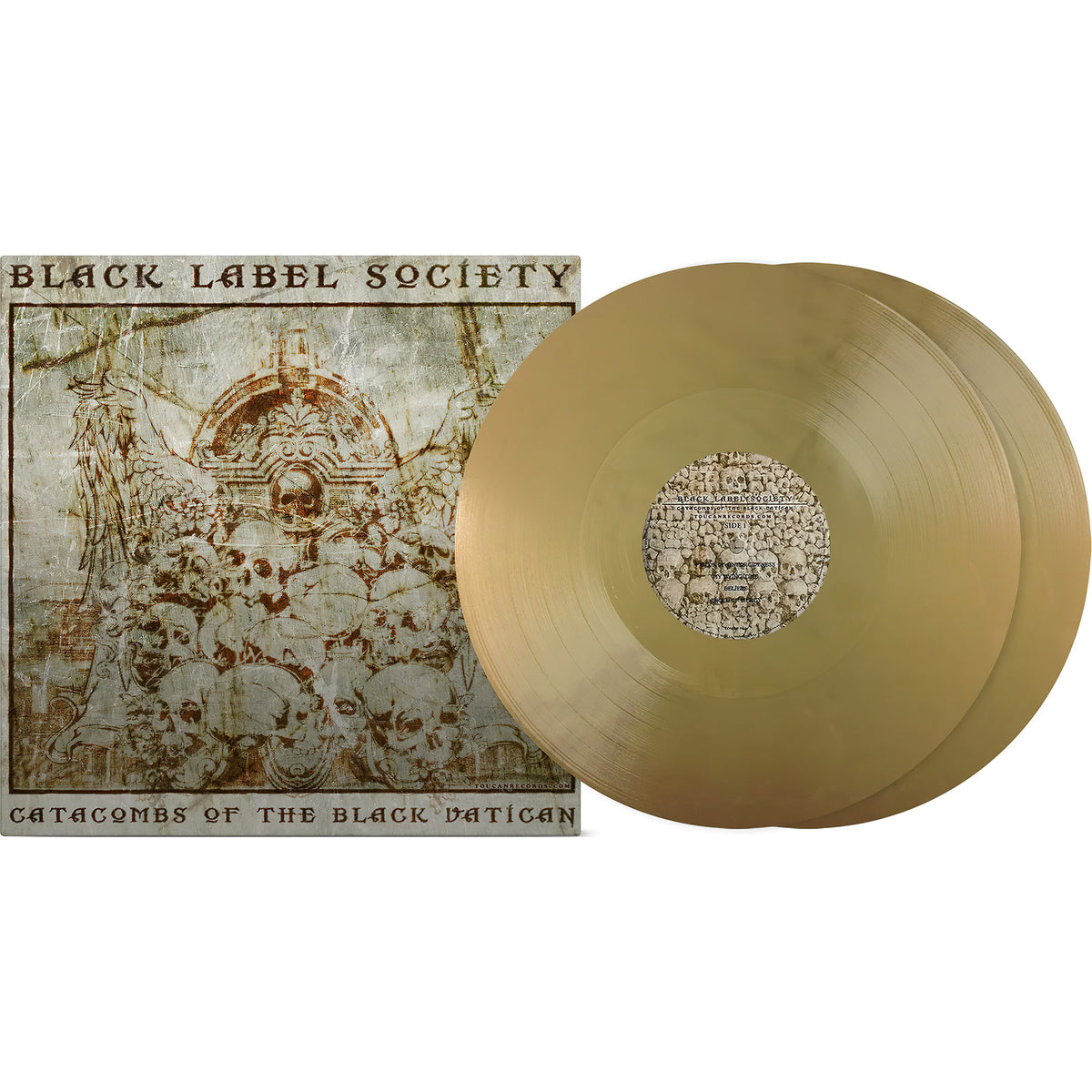 Black Label Society Catacombs Of The Black Vatican gold 2LP vinyl packshot available at ToucanRecords.com. Limited Edition of only 250 Copies.