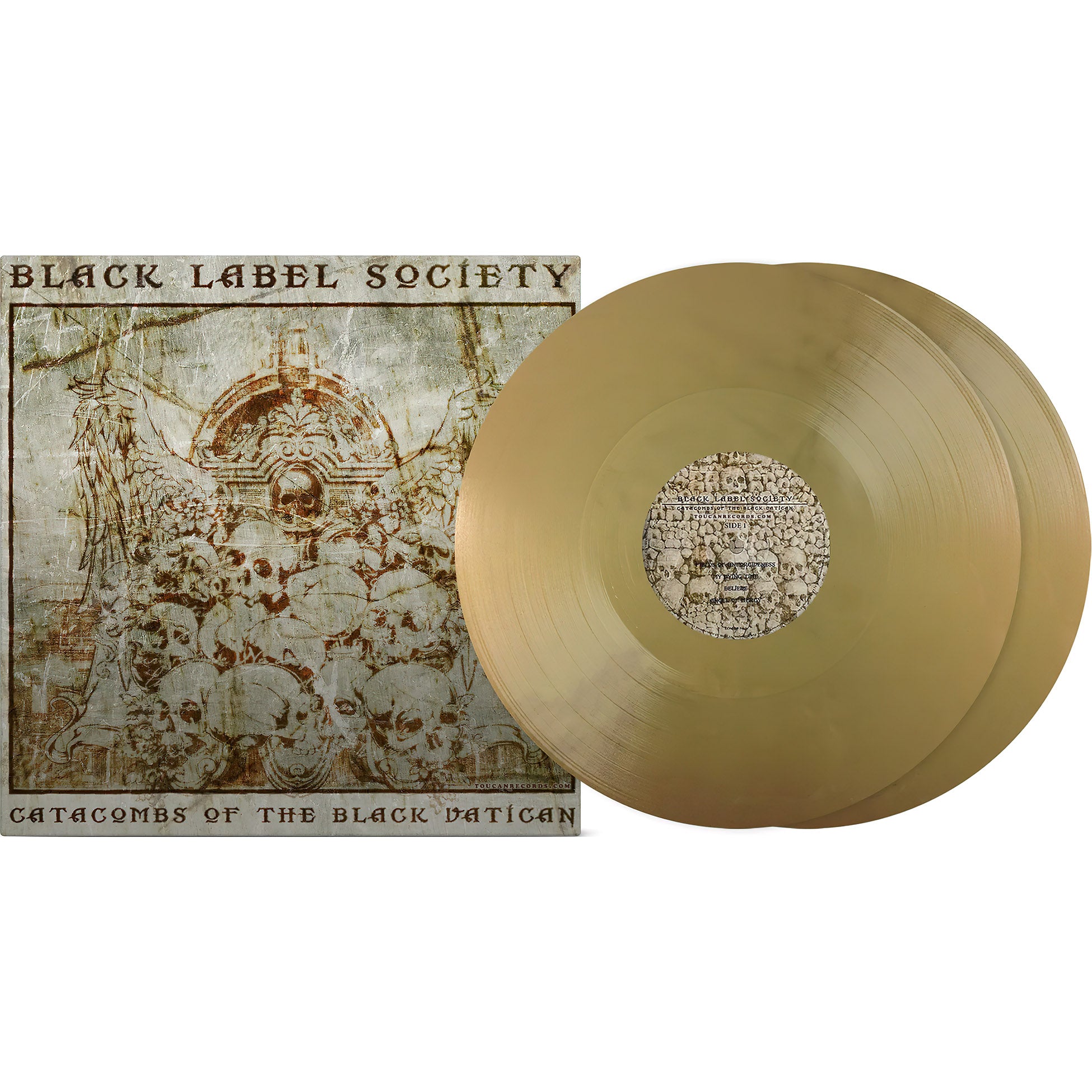 Black Label Society Catacombs Of The Black Vatican gold 2LP vinyl packshot available at ToucanRecords.com. Limited Edition of only 250 Copies.