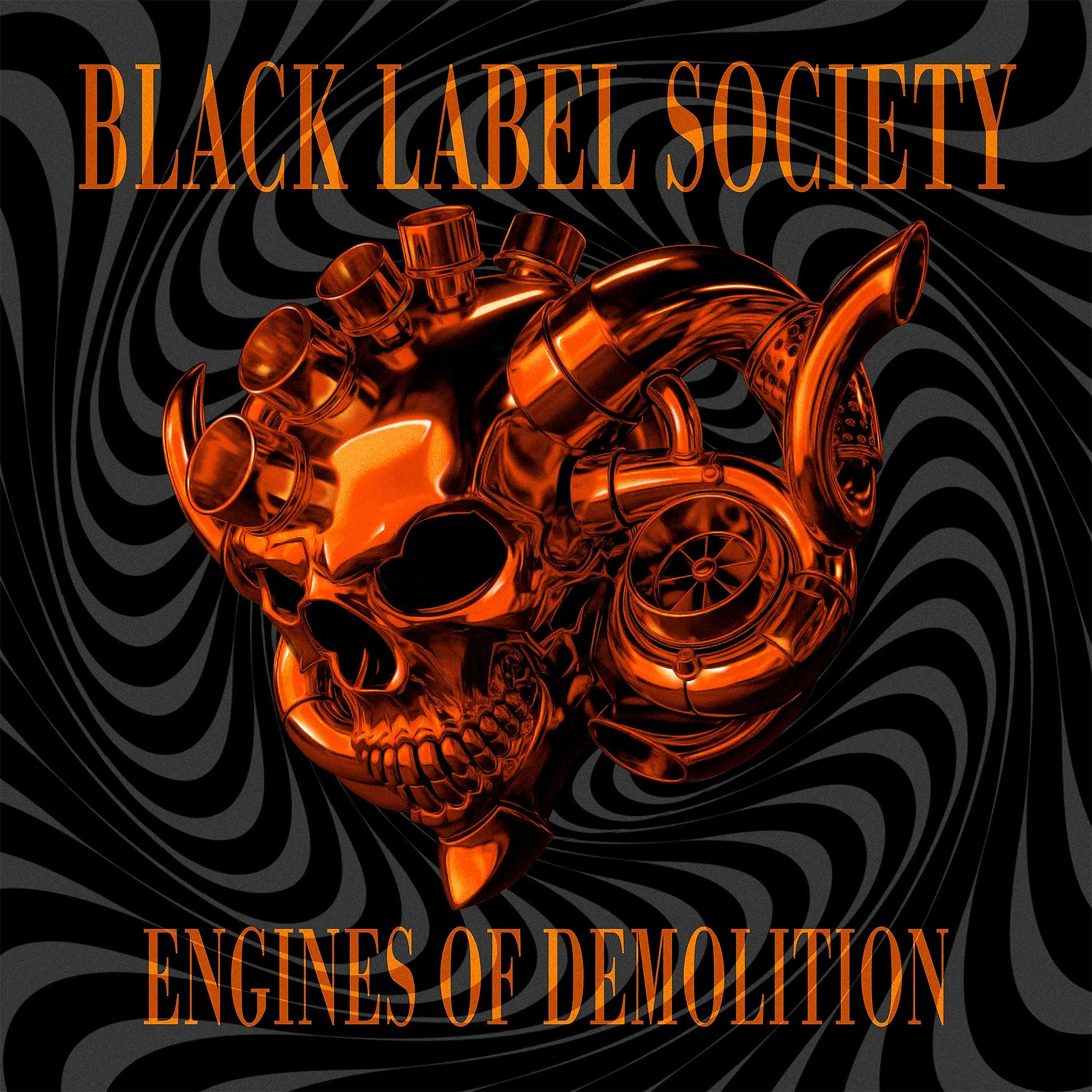 Black Label Society Engines Of Demolition 2LP vinyl album cover for the 180g neon orange with black splatter pressing.
