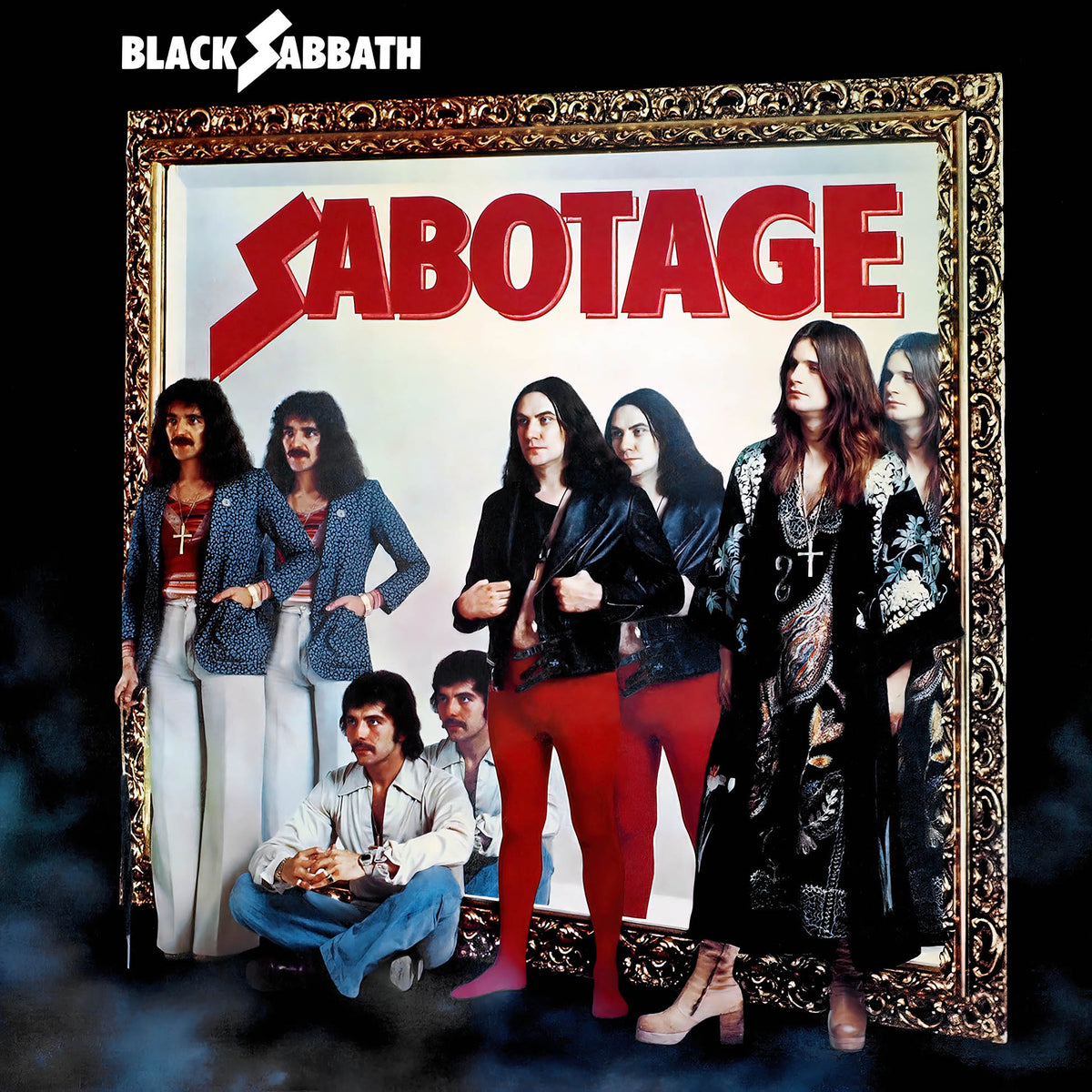 Black Sabbath Sabotage album cover art for a vinyl LP featuring "Symptom of the Universe" and "Hole in the Sky" featuring Ozzy Osbourne on vocals.
