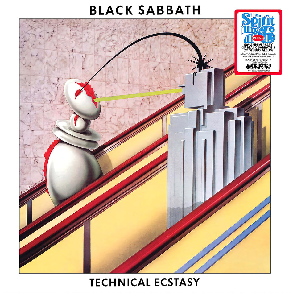 Black Sabbath Technical Ecstasy album cover art for the Spirit of 76 vinyl LP available at ToucanRecords.com. Cleear Vinyl with Black & Green Splatter Colored Vinyl