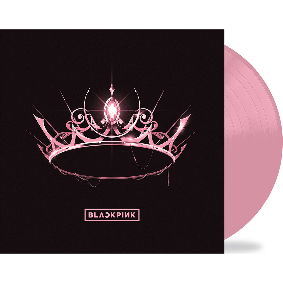 blackpink, the album, packshot, pink crown, k-pop, pink vinyl, colored vinyl, album cover, album art, vinyl, cover, cover art,