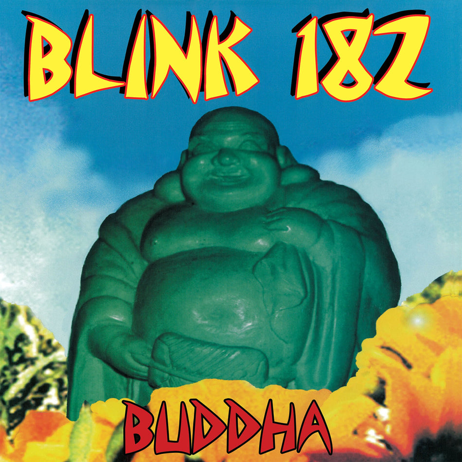 blink-182 Buddha album cover for the limited yellow and blue split vinyl LP with red splatter, available at ToucanRecords.com