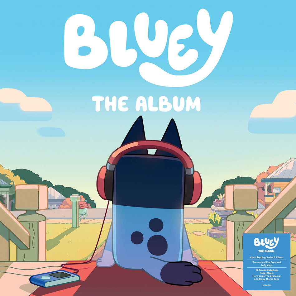 bluey, bluey the album, blue vinyl, colored vinyl, album cover, album art, vinyl, cover, cover art, soundtrack, children's music, Joff Bush,