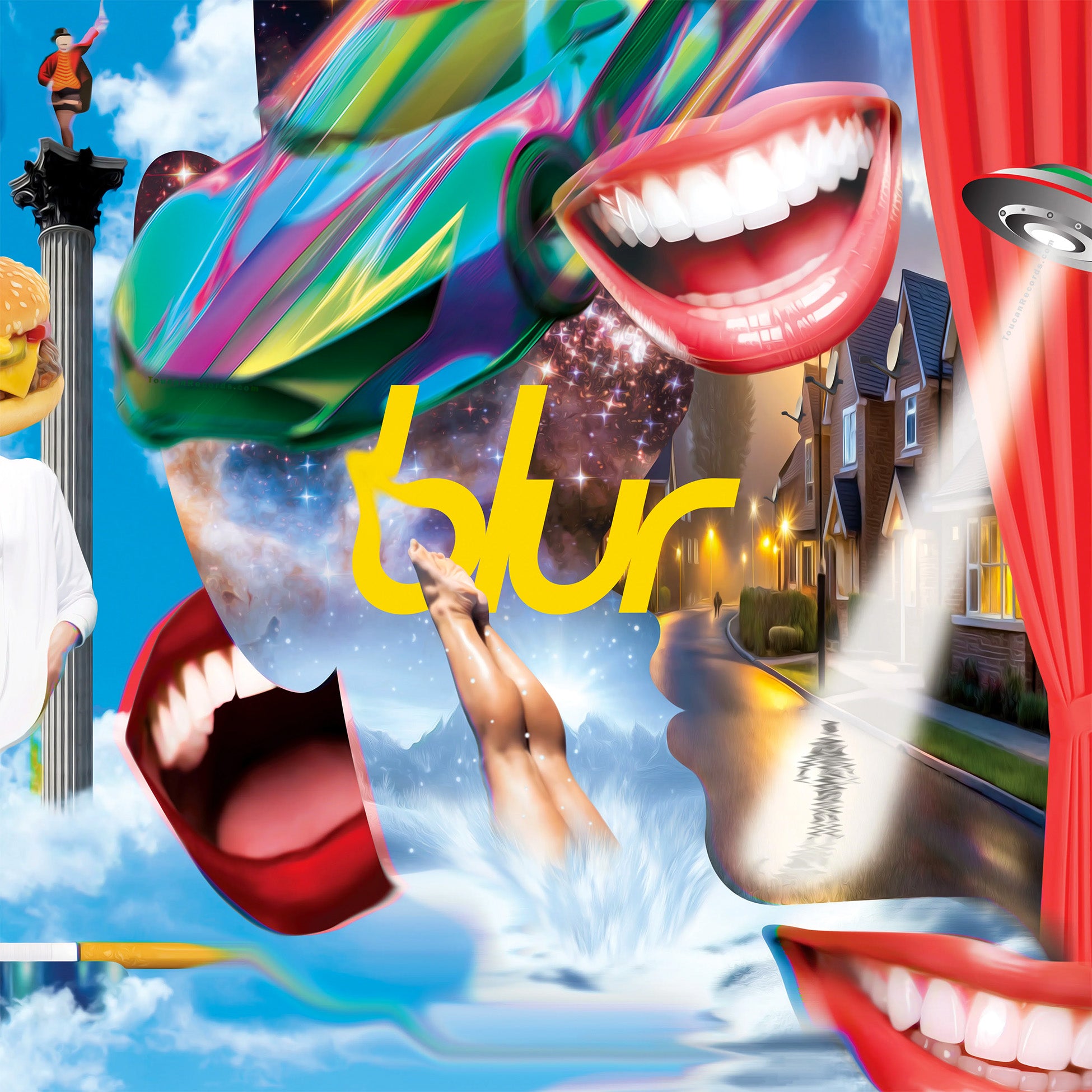 Blur - The Great Escape album cover, yellow and blue vinyl 2LP, 30th anniversary gatefold from ToucanRecords.com