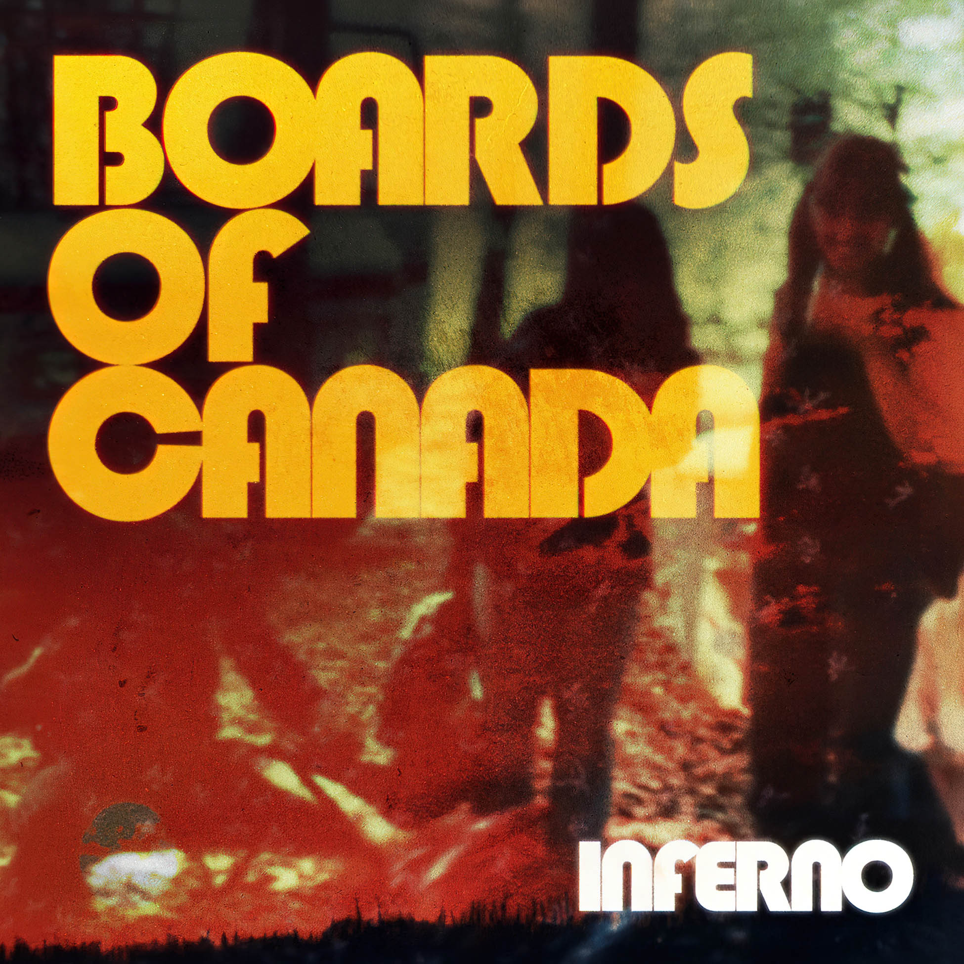 Boards Of Canada Inferno album cover for the transparent red 2LP vinyl LP edition with printed inner sleeves, trifold gatefold jacket and 16-page booklet