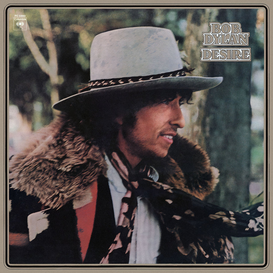Bob Dylan Desire album cover for vinyl LP, UK import black vinyl with "Hurricane" and "Isis" in the tracklist