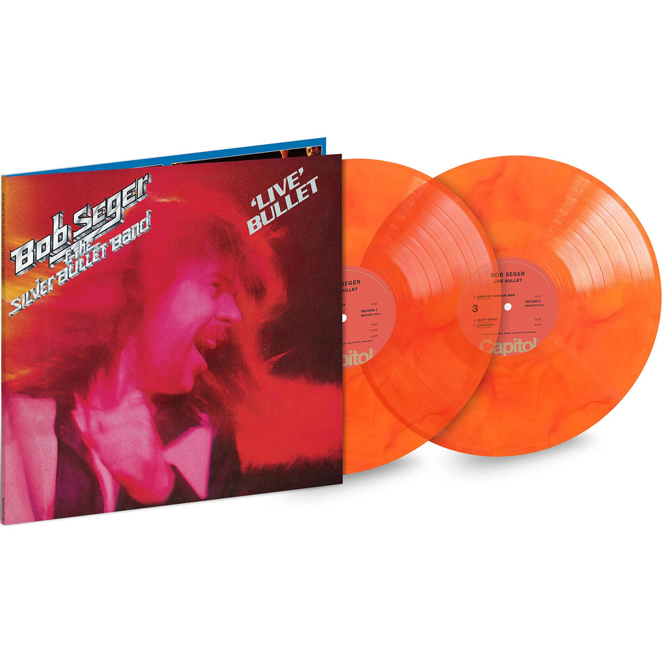 Bob Seger, Silver Bullet Band, Live Bullet, Indie Exclusive, 2 LP, Limited Edition, Orange & Red Swirl, Colored Vinyl, orange vinyl, cover art, cover, vinyl, packshot