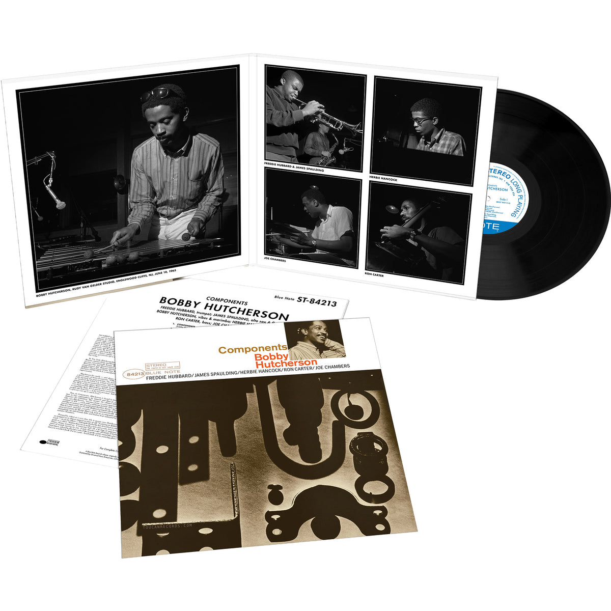 Bobby Hutcherson Components exploding packshot for the Blue Note Records 180g Tone Poet Series audiophile vinyl LP with deluxe tip-on gatefold jacket at ToucanRecords.com