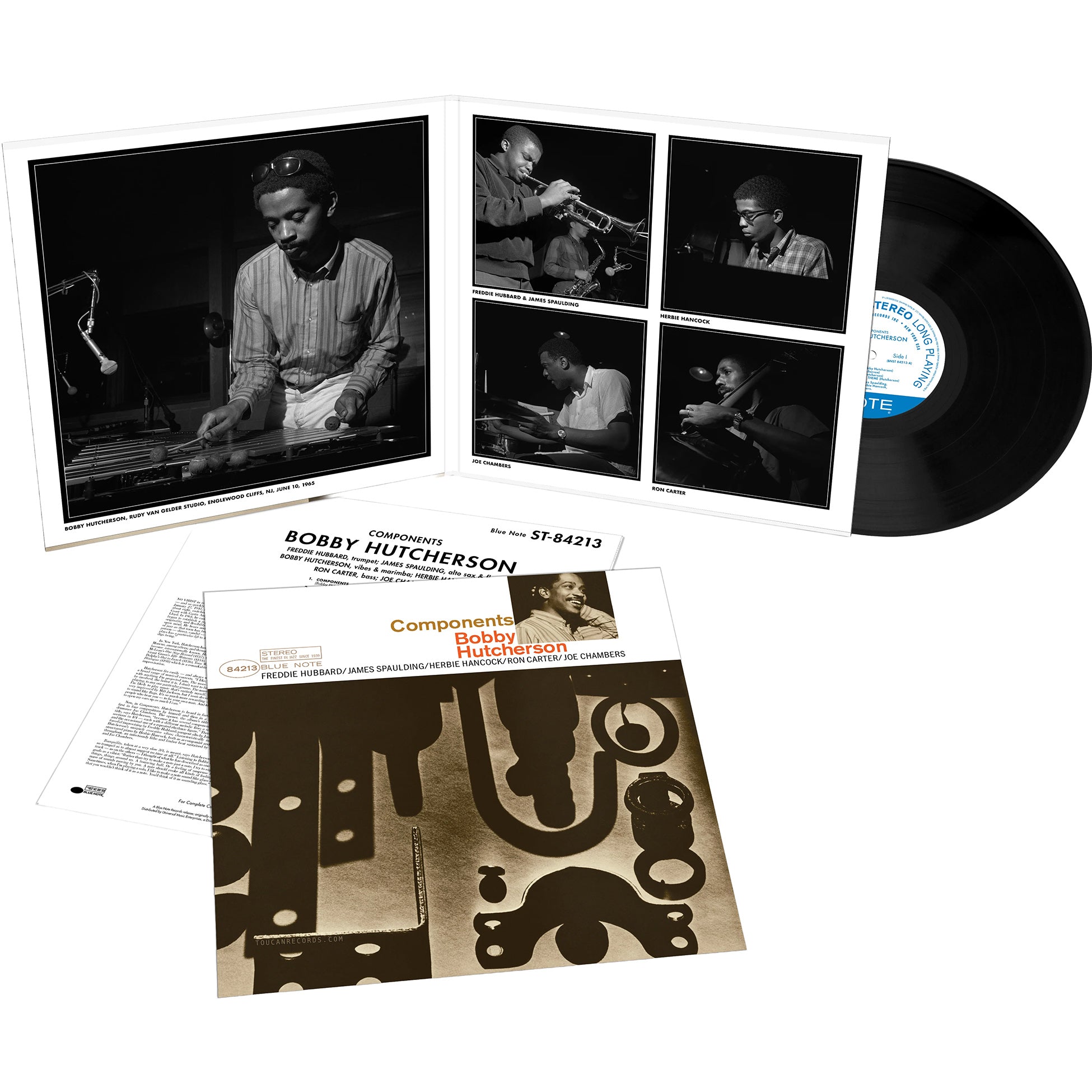 Bobby Hutcherson Components exploding packshot for the Blue Note Records 180g Tone Poet Series audiophile vinyl LP with deluxe tip-on gatefold jacket at ToucanRecords.com
