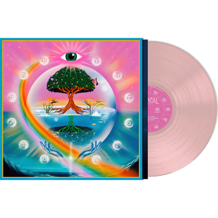 Packshot of Astropical baby pink vinyl LP with gatefold and poster, vinyl by Bomba Estéreo & Rawayana, available at ToucanRecords.com