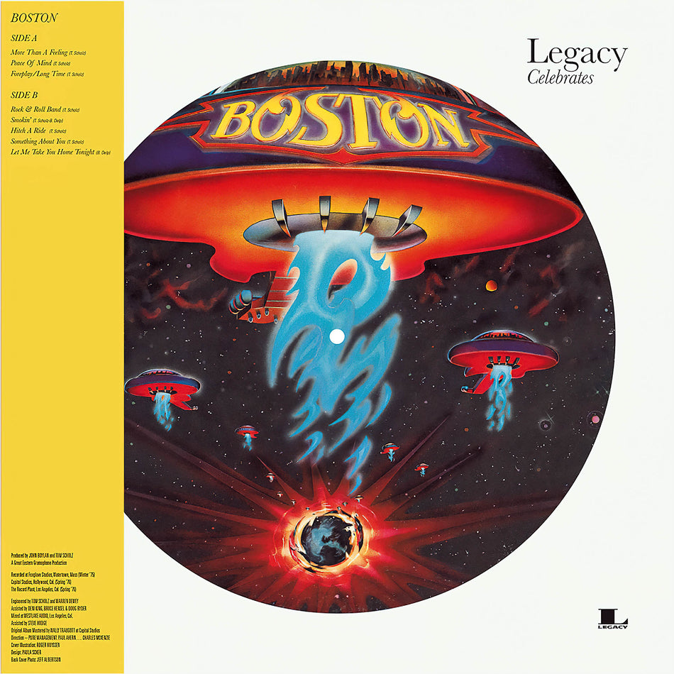 Boston - Boston picture disc, classic rock debut on collectible 180g Vinyl, Picture Disc, cover art featuring More Than A Feeling and Long Time
