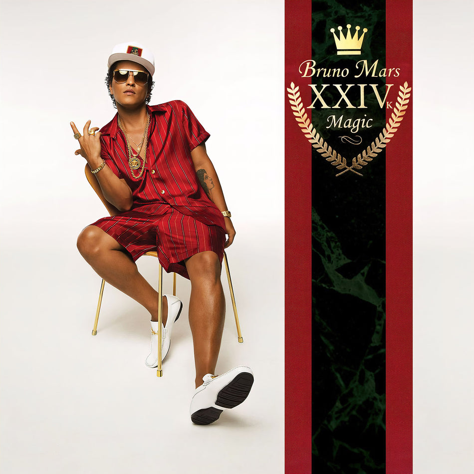 Bruno Mars - XXIVK Magic album cover, black vinyl LP, funk-pop and R&B smash hit — available via ToucanRecords.com