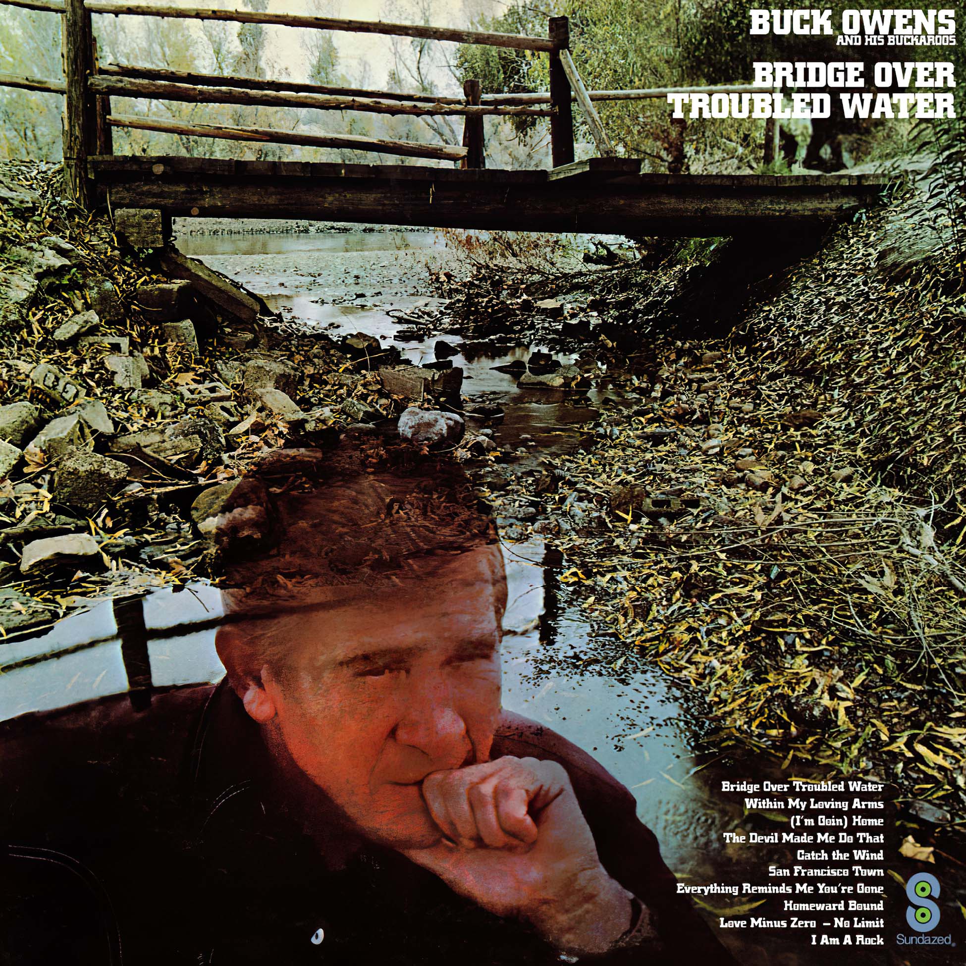 Buck Owens and His Buckaroos Bridge Over Troubled Water album cover, RSD Black Friday 2021 clear vinyl edition, 50th anniversary