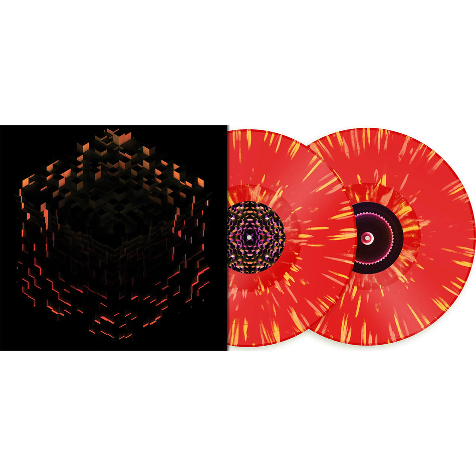 C418 Minecraft Volume Beta packshot, red vinyl with orange yellow "fire" splatter, double LP - shop at ToucanRecords.com