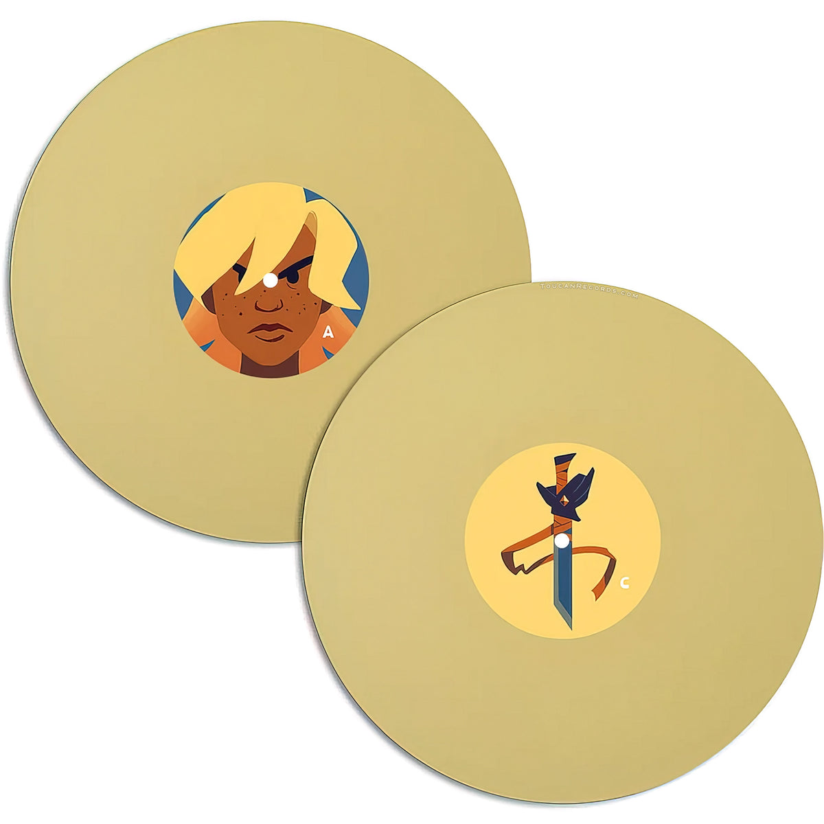 C418 Wanderstop original video game music soundtrack discs featuring limited edition Yellow Palm vinyl LP records. Illustrated labels visible for this amazing VGM classic.
