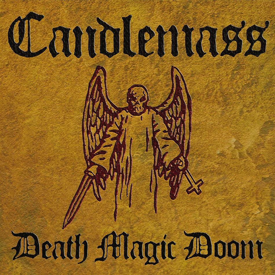 Candlemass Death Magic Doom album cover for the indie exclusive limited edition indie exclusive 2LP gold vinyl epic doom metal reissue