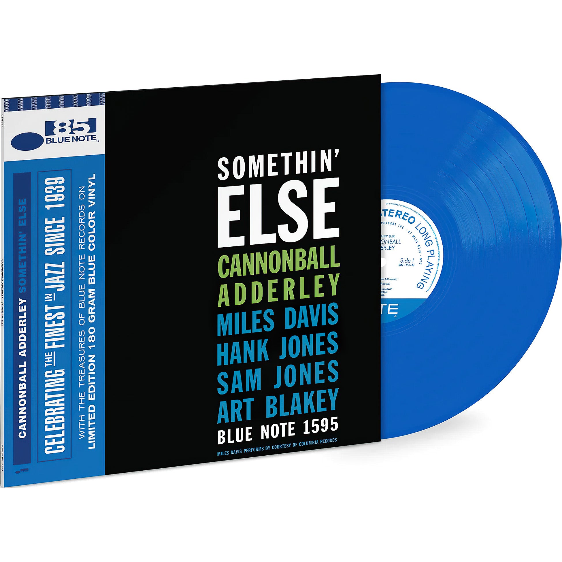 Cannonball Adderley - Somethin' Else vinyl packshot, blue colored vinyl Blue Note reissue, jazz classic for collectors