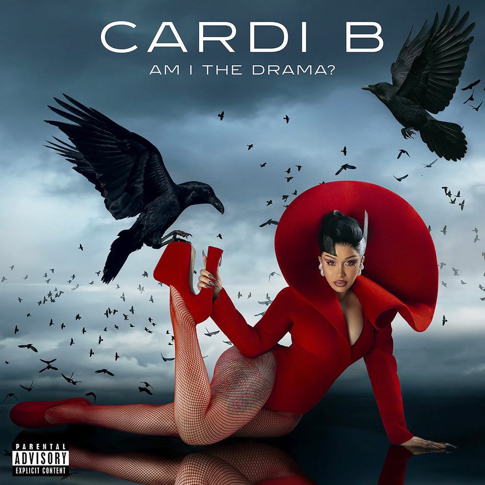 Cardi B - Am I The Drama? album cover, 2 LP apple red vinyl gatefold edition, crows / birds