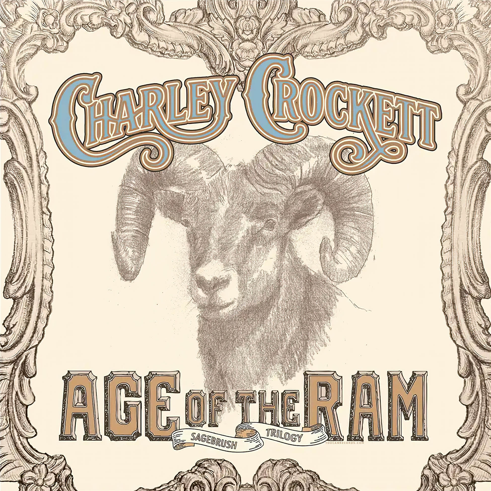 Charley Crockett Age Of The Ram album cover for vinyl LP, indie exclusive Mesa White pressing with alternate cover art