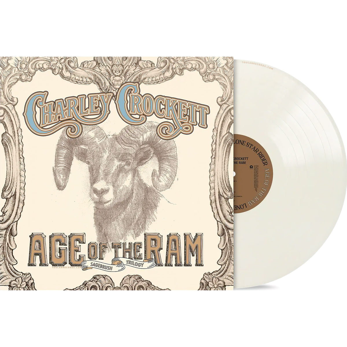 Charley Crockett Age Of The Ram packshot for Mesa White vinyl LP with printed insert and alternate cover at ToucanRecords.com