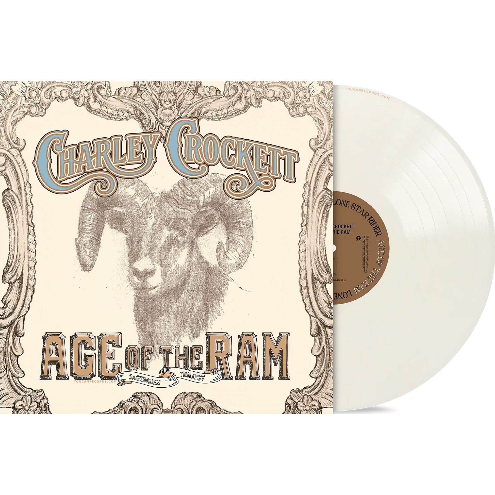 Charley Crockett Age Of The Ram packshot for Mesa White vinyl LP with printed insert and alternate cover at ToucanRecords.com