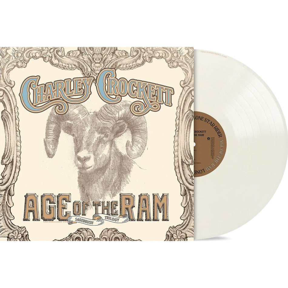 Charley Crockett Age Of The Ram packshot for Mesa White vinyl LP with printed insert and alternate cover at ToucanRecords.com